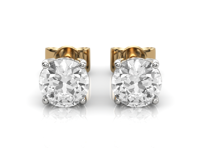 1.50cts. 4-Claw Earrings Certified  Round Brilliant-Cut Diamonds 100% Recycled, Hallmarked 18ct. Yellow and White Gold