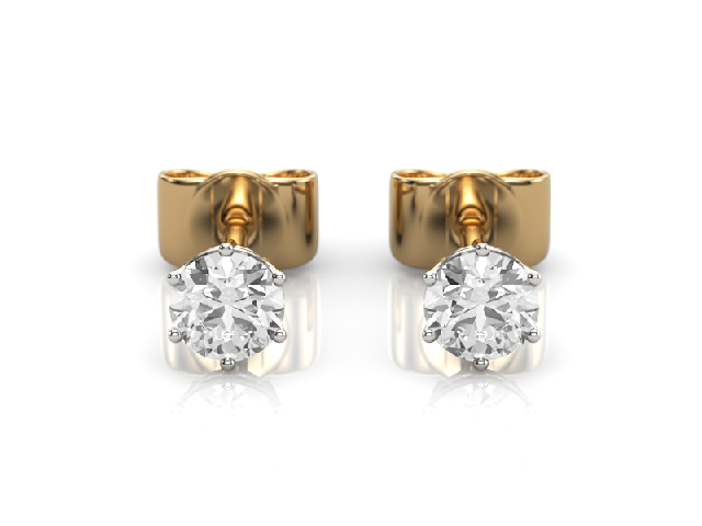 0.40cts. 6-Claw Earrings Certified  Round Brilliant-Cut Diamonds 100% Recycled, Hallmarked 18ct. Yellow and White Gold