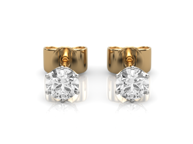 0.50cts. 6-Claw Earrings Certified  Round Brilliant-Cut Diamonds 100% Recycled, Hallmarked 18ct. Yellow and White Gold