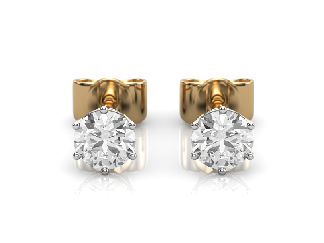 0.66cts. 6-Claw Earrings Certified  Round Brilliant-Cut Diamonds 100% Recycled, Hallmarked 18ct. Yellow and White Gold