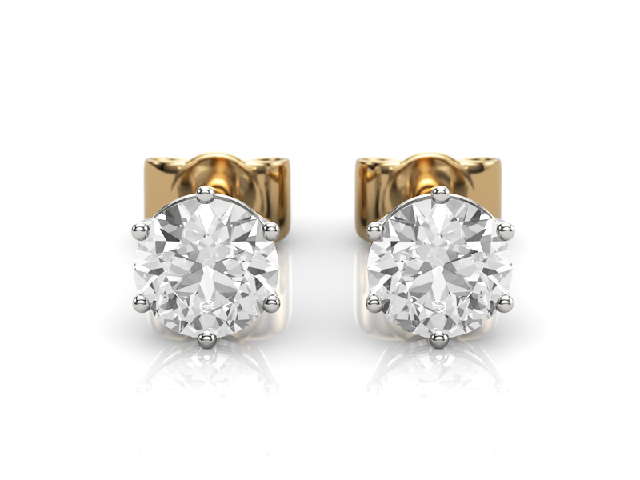 6-Claw Earrings Certified  Round Brilliant-Cut Diamonds 100% Recycled, Hallmarked 18ct. Yellow and White Gold