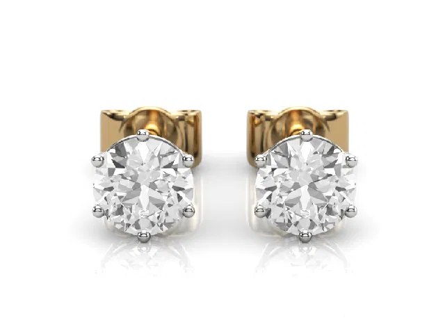 6-Claw Earrings<br />Certified Round Brilliant-Cut Diamonds<br />100% Recycled, Hallmarked 18ct. Yellow and White Gold 6-Claw Earrings<br />Certified Round Brilliant-Cut Diamonds<br />100% Recycled, Hallmarked 18ct. Yellow and White Gold