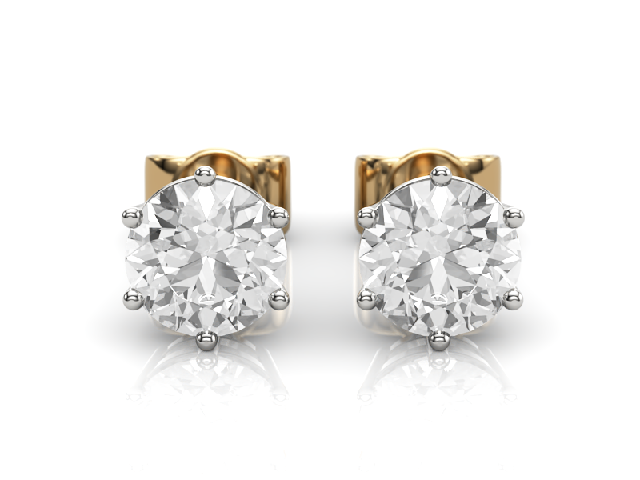 1.50cts. 6-Claw Earrings Certified  Round Brilliant-Cut Diamonds 100% Recycled, Hallmarked 18ct. Yellow and White Gold