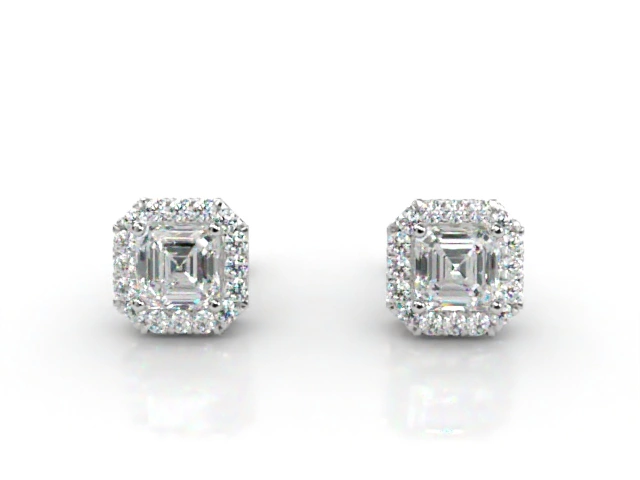 Halo Earrings Asscher-Cut Diamonds 100% Recycled, Hallmarked Platinum