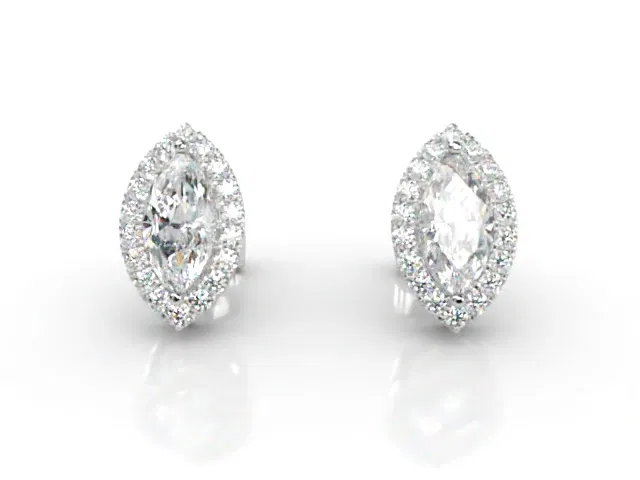 Halo Earrings<br />Marquise-Cut Diamonds<br />100% Recycled, Hallmarked Platinum Halo Earrings<br />Marquise-Cut Diamonds<br />100% Recycled, Hallmarked Platinum