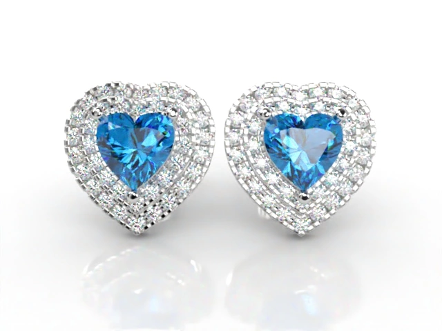 Coloured Stone Earrings Heart-Shape Diamond 100% Recycled, Hallmarked Platinum
