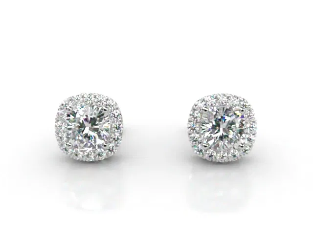 Halo Earrings<br />Round Brilliant-Cut Diamonds<br />100% Recycled, Hallmarked 18ct. White Gold Halo Earrings<br />Round Brilliant-Cut Diamonds<br />100% Recycled, Hallmarked 18ct. White Gold