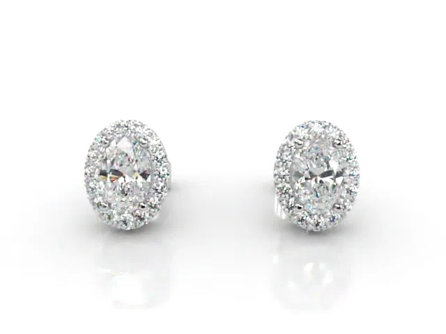 Halo Earrings<br />Oval-Cut Diamonds<br />100% Recycled, Hallmarked 18ct. White Gold Halo Earrings<br />Oval-Cut Diamonds<br />100% Recycled, Hallmarked 18ct. White Gold