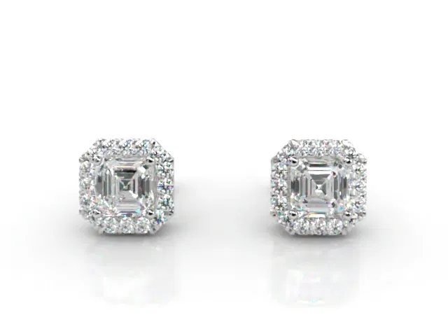 Halo Earrings<br />Asscher-Cut Diamonds<br />100% Recycled, Hallmarked 18ct. White Gold Halo Earrings<br />Asscher-Cut Diamonds<br />100% Recycled, Hallmarked 18ct. White Gold