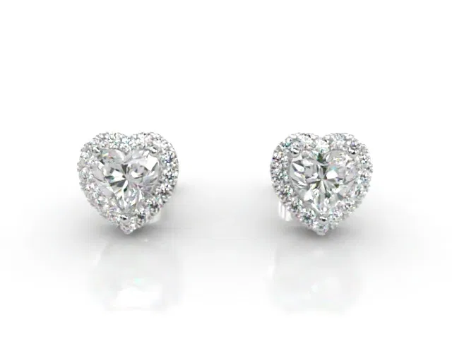 Halo Earrings<br />Heart-Shape Diamonds<br />100% Recycled, Hallmarked 18ct. White Gold Halo Earrings<br />Heart-Shape Diamonds<br />100% Recycled, Hallmarked 18ct. White Gold