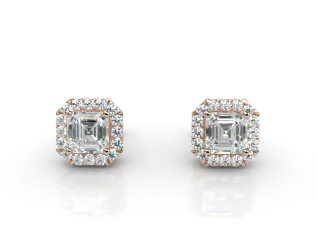 Halo Earrings Asscher-Cut Diamonds 100% Recycled, Hallmarked 18ct. Rose Gold