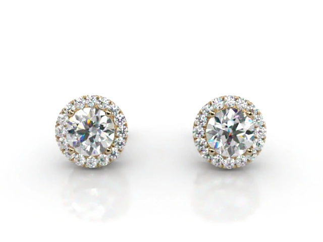 Halo Earrings Round Brilliant-Cut Diamonds 100% Recycled, Hallmarked 18ct. Yellow Gold