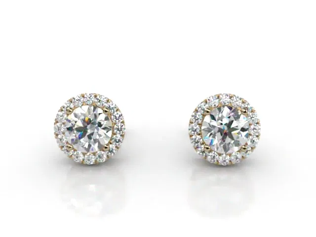 Halo Earrings<br />Round Brilliant-Cut Diamonds<br />100% Recycled, Hallmarked 18ct. Yellow Gold Halo Earrings<br />Round Brilliant-Cut Diamonds<br />100% Recycled, Hallmarked 18ct. Yellow Gold