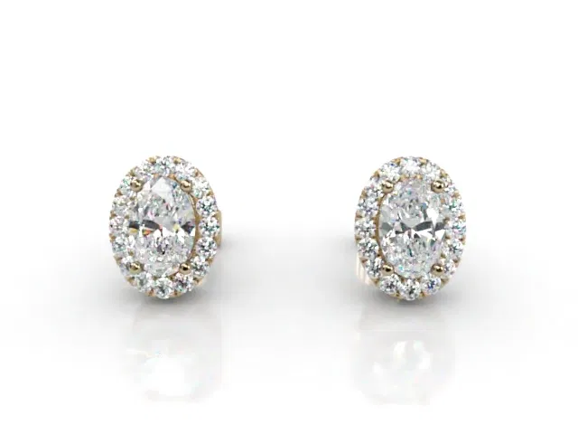 Halo Earrings<br />Oval-Cut Diamonds<br />100% Recycled, Hallmarked 18ct. Yellow Gold Halo Earrings<br />Oval-Cut Diamonds<br />100% Recycled, Hallmarked 18ct. Yellow Gold