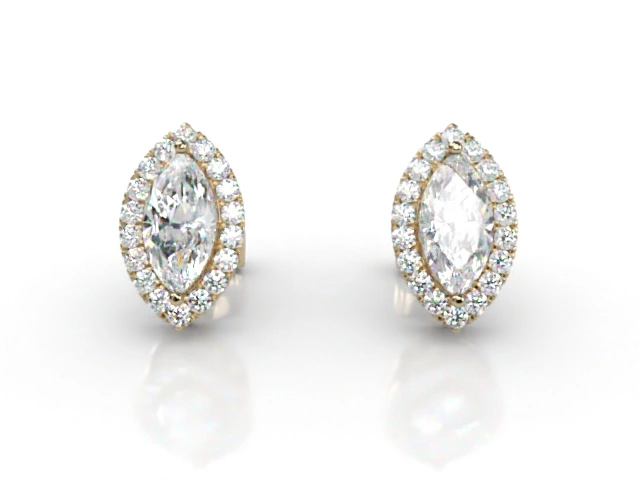 Halo Earrings Marquise-Cut Diamonds 100% Recycled, Hallmarked 18ct. Yellow Gold