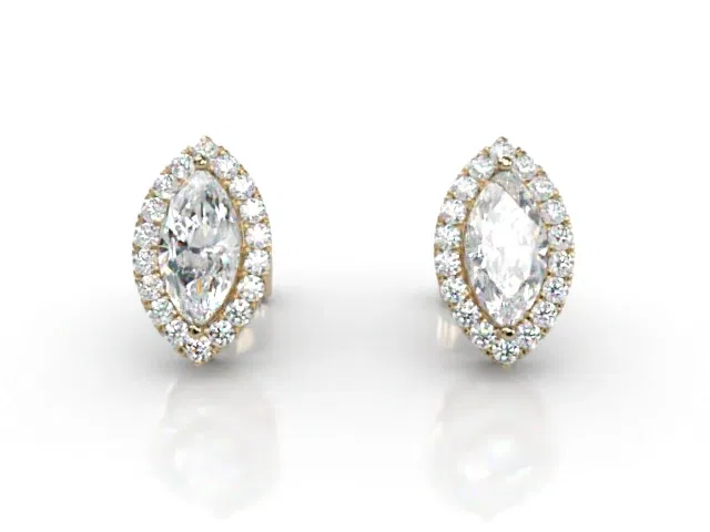 Halo Earrings<br />Marquise-Cut Diamonds<br />100% Recycled, Hallmarked 18ct. Yellow Gold Halo Earrings<br />Marquise-Cut Diamonds<br />100% Recycled, Hallmarked 18ct. Yellow Gold