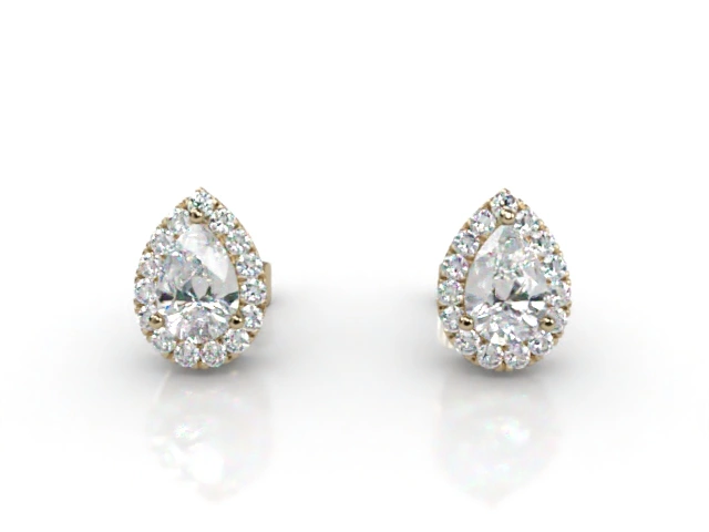 Halo Earrings Pear-Shape Diamonds 100% Recycled, Hallmarked 18ct. Yellow Gold