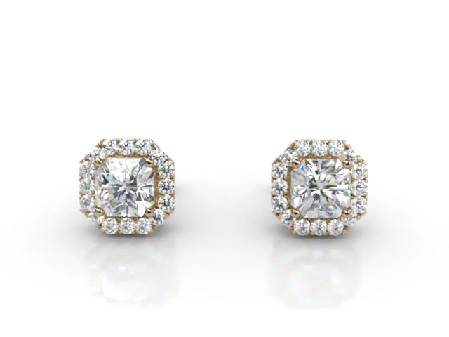 Halo Earrings Radiant-Cut Diamonds 100% Recycled, Hallmarked 18ct. Yellow Gold