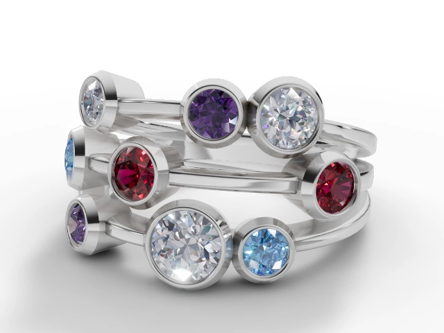 Coloured Stone Bubble Ring   Round Brilliant-Cut Diamonds 100% Recycled, Hallmarked Platinum