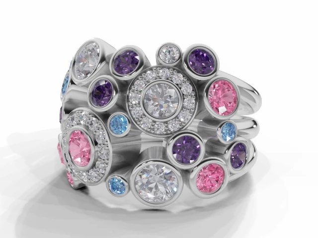 Coloured Stone Bubble Ring Round Brilliant-Cut Diamonds 100% Recycled, Hallmarked Platinum