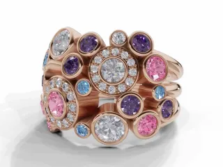 Coloured Stone Bubble Ring Round Brilliant-Cut Diamonds 100% Recycled, Hallmarked 18ct. Rose Gold