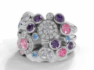 Coloured Stone Bubble Ring Round Brilliant-Cut Diamonds 100% Recycled, Hallmarked 18ct. White Gold