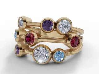 Coloured Stone Bubble Ring Round Brilliant-Cut Diamonds 100% Recycled, Hallmarked 18ct. Yellow Gold