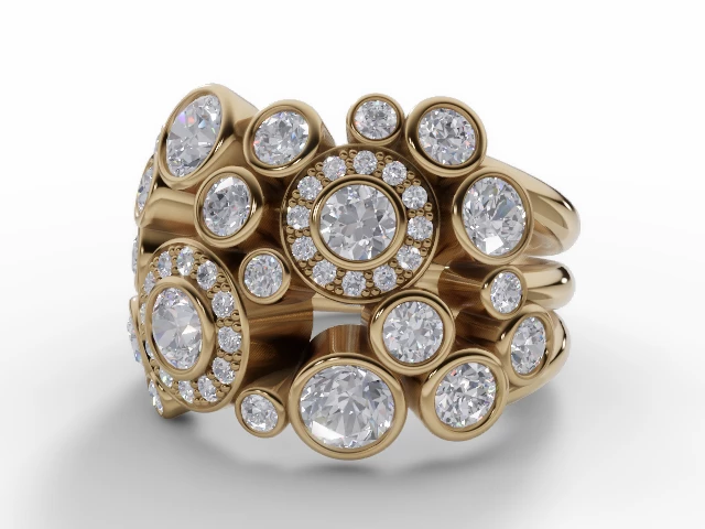 Diamond Bubble Ring Round Brilliant-Cut Diamonds 100% Recycled, Hallmarked 18ct. Yellow Gold