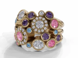 Coloured Stone Bubble Ring Round Brilliant-Cut Diamonds 100% Recycled, Hallmarked 18ct. Yellow and White Gold