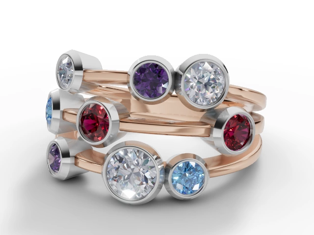 Coloured Stone Bubble Ring Round Brilliant-Cut Diamonds 100% Recycled, Hallmarked 18ct. Rose and White Gold