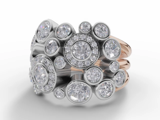 Diamond Bubble Ring Round Brilliant-Cut Diamonds 100% Recycled, Hallmarked 18ct. Rose and White Gold