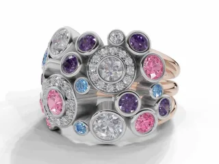 Coloured Stone Bubble Ring Round Brilliant-Cut Diamonds 100% Recycled, Hallmarked 18ct. Rose and White Gold