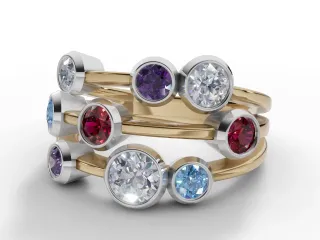 Coloured Stone Bubble Ring Round Brilliant-Cut Diamonds 100% Recycled, Hallmarked 18ct. Yellow and White Gold