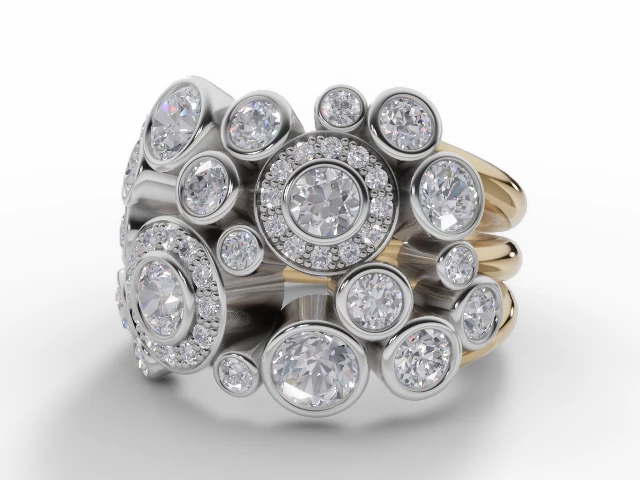 Diamond Bubble Ring Round Brilliant-Cut Diamonds 100% Recycled, Hallmarked 18ct. Yellow and White Gold