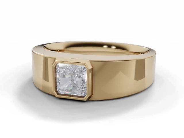 Bezel-Set Men's Ring Radiant-Cut Diamond 100% Recycled, Hallmarked 18ct. Yellow and White Gold