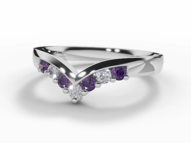 3.0mm. Wide Wishbone Amethyst and Diamond Eternity Ring 100% Recycled, Hallmarked Platinum