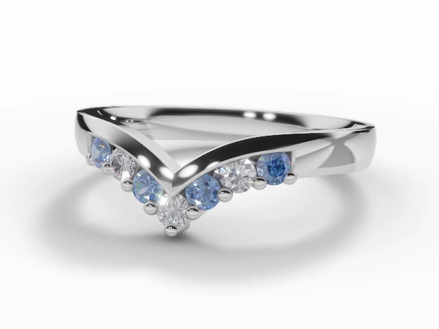 3.0mm. Wide Wishbone Blue Topaz and Diamond Eternity Ring 100% Recycled, Hallmarked Platinum