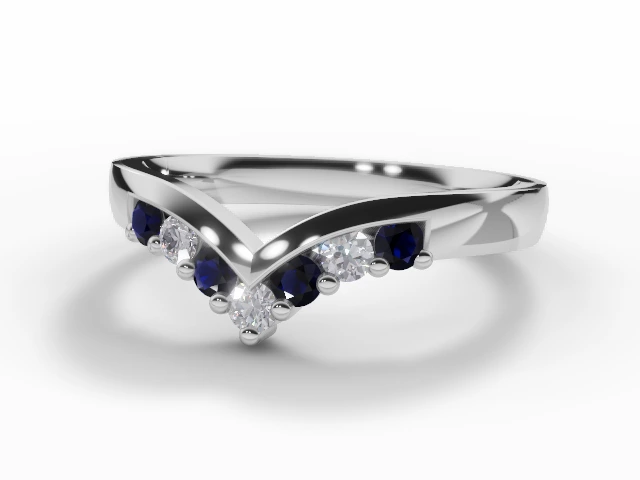 3.0mm. Wide Wishbone Blue Sapphire and Diamond Eternity Ring 100% Recycled, Hallmarked Platinum