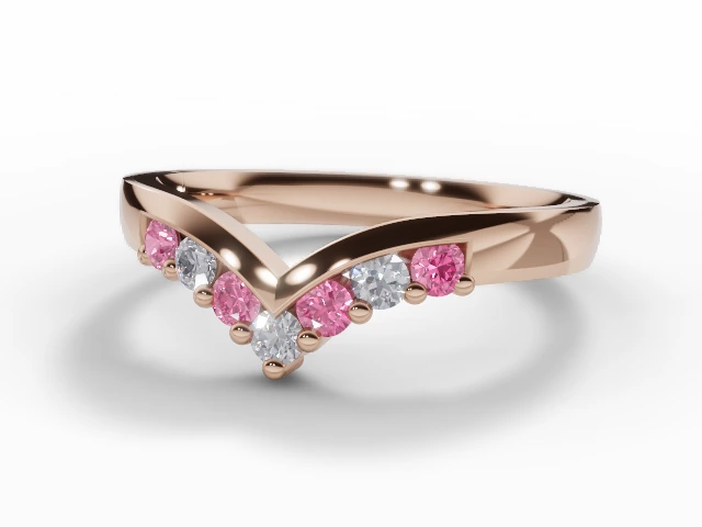 3.0mm. Wide Wishbone Pink Sapphire and Diamond Eternity Ring 100% Recycled, Hallmarked 18ct. Rose Gold