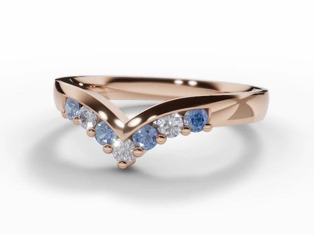 3.0mm. Wide Wishbone Blue Topaz and Diamond Eternity Ring 100% Recycled, Hallmarked 18ct. Rose Gold