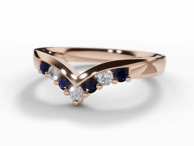 3.0mm. Wide Wishbone Blue Sapphire and Diamond Eternity Ring 100% Recycled, Hallmarked 18ct. Rose Gold