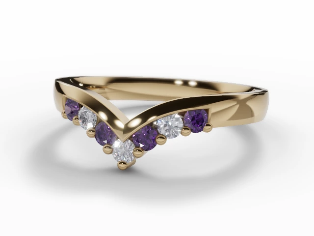 3.0mm. Wide Wishbone Amethyst and Diamond Eternity Ring 100% Recycled, Hallmarked 18ct. Yellow Gold