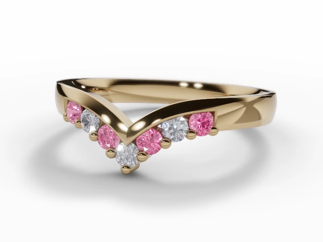 3.0mm. Wide Wishbone Pink Sapphire and Diamond Eternity Ring 100% Recycled, Hallmarked 18ct. Yellow Gold