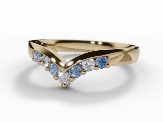 3.0mm. Wide Wishbone Blue Topaz and Diamond Eternity Ring 100% Recycled, Hallmarked 18ct. Yellow Gold