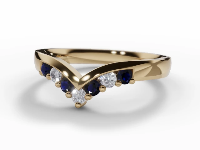 3.0mm. Wide Wishbone Blue Sapphire and Diamond Eternity Ring 100% Recycled, Hallmarked 18ct. Yellow Gold