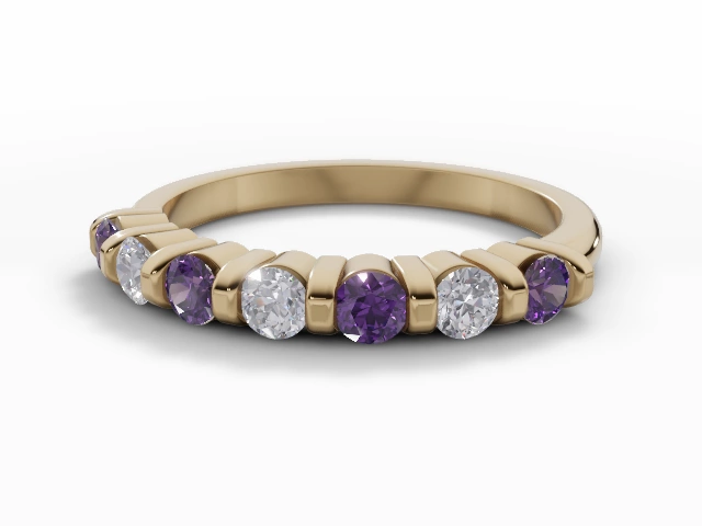 2.2mm. Wide Coloured Stone Amethyst and Diamond Eternity Ring 100% Recycled, Hallmarked 18ct. Yellow Gold