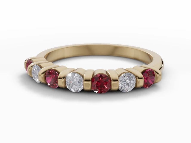 2.2mm. Wide Coloured Stone Ruby and Diamond Eternity Ring 100% Recycled, Hallmarked 18ct. Yellow Gold