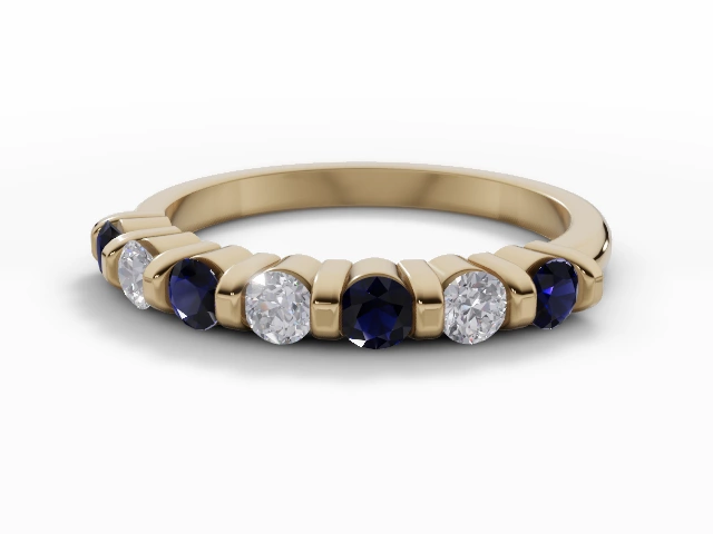 2.2mm. Wide Coloured Stone Blue Sapphire and Diamond Eternity Ring 100% Recycled, Hallmarked 18ct. Yellow Gold