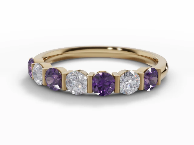 3.0mm. Wide Coloured Stone Amethyst and Diamond Eternity Ring 100% Recycled, Hallmarked 18ct. Yellow Gold