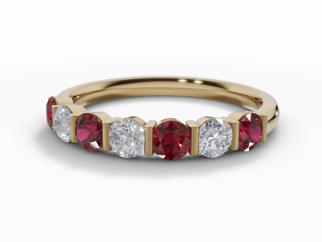 3.0mm. Wide Coloured Stone Ruby and Diamond Eternity Ring 100% Recycled, Hallmarked 18ct. Yellow Gold